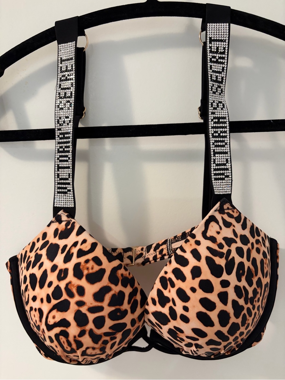 Leopard Print Push-Up swim top with Rhinestone Straps